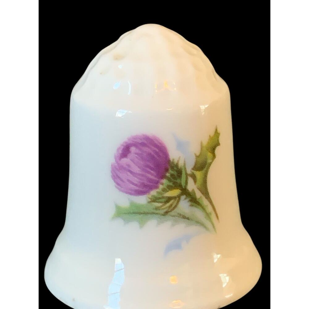 Highland Scotland Thimble Purple Flower Bone China Royal Vale England Vintage